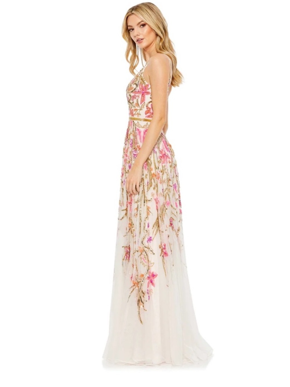 Mac Duggal 5671 V-Neck Floral Embellished Spaghetti Strap Gown NWT 10 - Picture 3 of 10